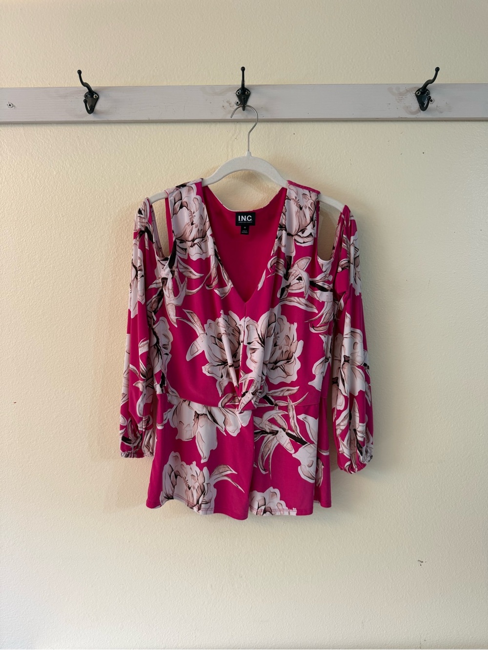 INC International Concepts Fuchsia Floral V-Neck Blouse